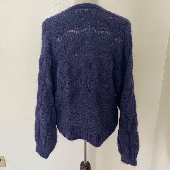 Farm Rio Cable Knit Sweater Wool Blend Blue - Picture 7 of 13